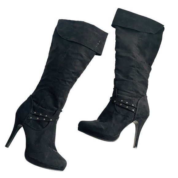 Sexy Black Boots Stiletto Heeled Suede Platform Knee High Boots - Picture 1 of 16